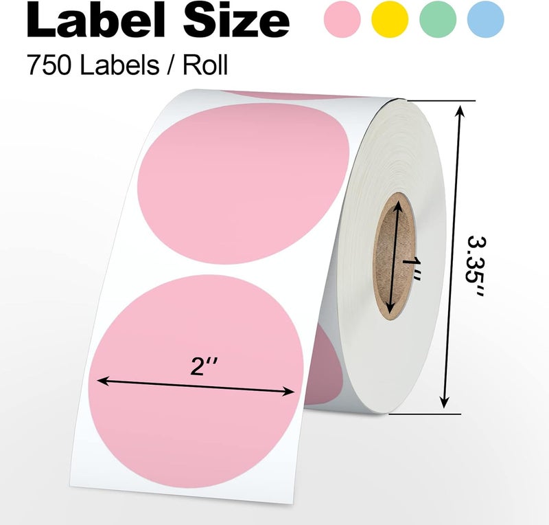Misofuki 2" 750 Labels Blue Circle Direct Thermal Stickers Labels Roll Compatible with Zebra, Rollo, MUNBYN, Self-Adhesive Round Direct Thermal Labels - Image 2